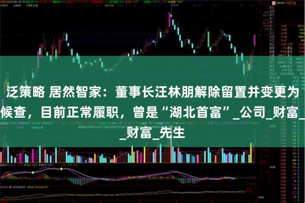 泛策略 居然智家：董事长汪林朋解除留置并变更为责令候查，目前正常履职，曾是“湖北首富”_公司_财富_先生